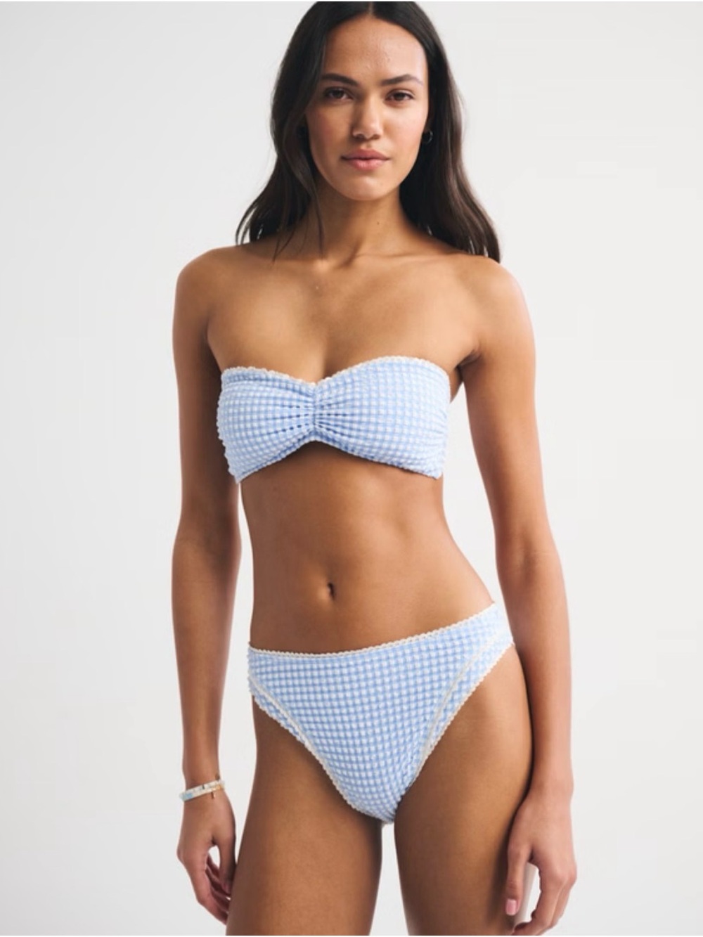 Abercrombie NWT Light Blue Gingham Bandeau Bikini Set - Women Swim Size Small